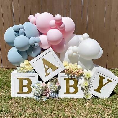 White Gold Stereoscopic Box Baby Shower Wedding Decoration 1st Birthday Party Decorations Kids Baby Shower Balloons Box Globos