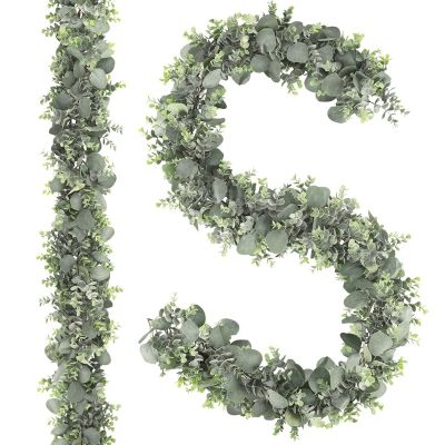 2Pcs 6.6Ft Artificial Eucalyptus Garland Faux Greenery Garland Faker Eucalyptus Leaves for Wedding Arch Farmhouse