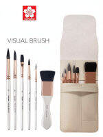 6PCS SAKURA Visual Paintbrush กระรอกศิลปินแปรงสีน้ำแบบพกพาชุดหนังสำหรับอะคริลิค Gouache ภาพวาด