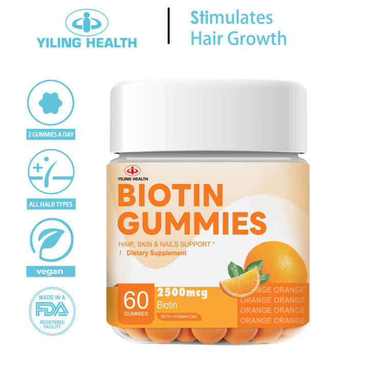 Yiling Biotin Gummies with Vitamin C and E, Support Hair Nails Growth ...