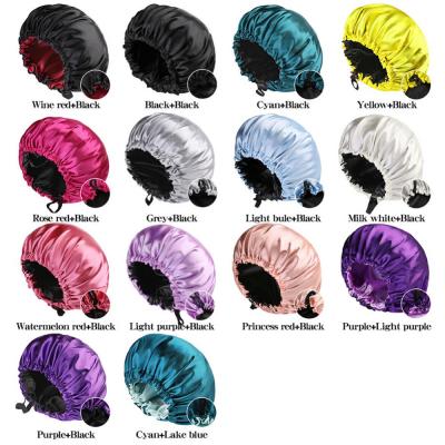 Shower Cup Double Sided Satin Night Hat Adjustable Elastic Cap Cap For Shower Bathing Woman Hair Cap Button Bath Cap Breathable Showerheads
