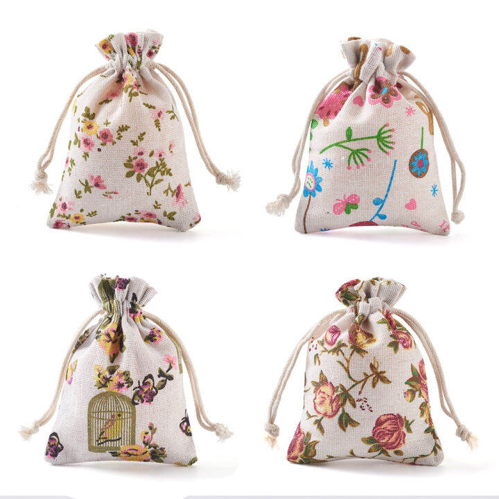 40pcs-ดอกไม้-burlap-กระเป๋าเครื่องประดับบรรจุภัณฑ์-drawstring-กระเป๋าของขวัญกระเป๋าสำหรับงานแต่งงาน-christmas-party-candy-wrapping-ผสม-patterns