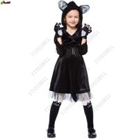 2022 ฮาโลวีน Purim PARTY เครื่องแต่งกายสำหรับเด็กผู้หญิงสัตว์แมวดำคอสเพลย์ Hooded แฟนซีชุดเด็กชุดคอสเพลย์