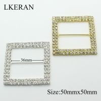 Lkera 2 Buah Garis Ganda Persegi 50X50Mm (Batang Dalam 36Mm) Kristal Berlian Imitasi Gesper Undangan Pita Slider untuk Aksesori Pernikahan