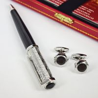 MSS Santos-Dumont de CT Heptagon Black Barrel Snow Flower Pattern Luxury Metal Ballpoint Pen Silver Trim With Serial Number Pens