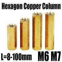 1PCS M6 M7 8 100mm Double Pass Hex Brass Male Female Standoff Board Pillar Stud Hexagon Copper Column Nut Screw Hollow Column