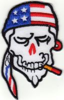 iron on patch Embroidery Ghost Skull USA America 7.5x5 cm ผี สหรัฐอเมริกา ตัวรีด เย็บติดผ้าประเทศไทย โลโก้ปัก มีกาวสำหรับรีด ตกแต่งเสื้อผ้า