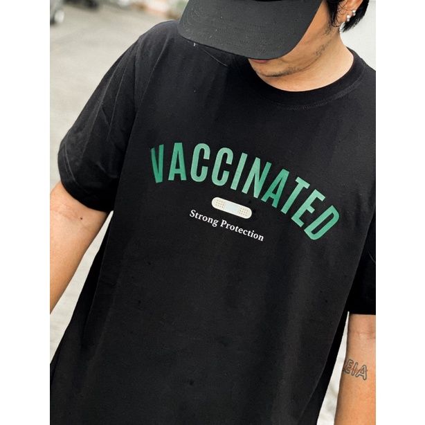 ฟอลร้าน-ลดเพิ่ม-เสื้อยืดคอตตอน-100-ลาย-vaccinated-ฉีดวัคซีนแล้วจ้าา