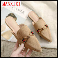 MANXIXIยี่ห้อรองเท้าผ้าใบแฟชั่นรองเท้าแตะที่สวยงามSuede Mules Liesureรองเท้าส้นเตี้ยผู้หญิง (ขนาด32-42)