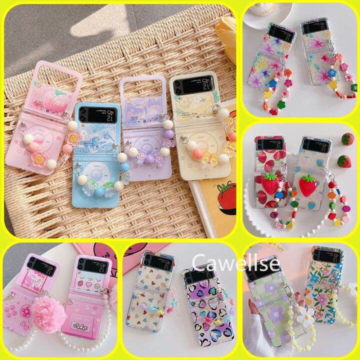 เคสโทรศัพท์มือถือแบบใส-กันกระแทก-ลายการ์ตูนน่ารัก-พร้อมจี้บานพับ-และขาตั้ง-สําหรับ-samsung-galaxy-z-flip-4-z-flip-3-zflip-3-z-flip-4-flip-3