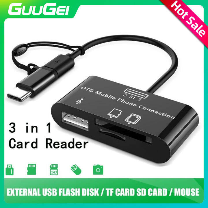 GUUGEI 3 in 1 Type C Micro USB SD TF phone OTG Card reader Host Adapter
