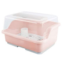 Plastic Dish Drying Rack with Drain Board Dustproof Kitchen Storage Box Organizer with Lid Cover Cutlery Utensil Holder