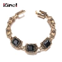 Kinel Charm Black Bracelet for Women Antique Gold Color Gray Crystal Ethnic Wedding Bridal Vintage Jewelry Russia Accessories Replacement Parts