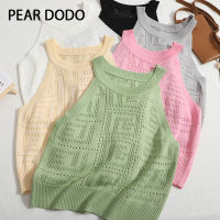 PEAR DODO เสื้อกั๊กแบบมีสายคล้องคอถักแบบเกาหลีสำหรับผู้หญิง