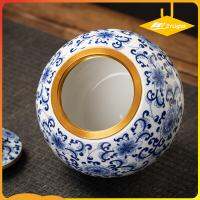 ZYLightt เครื่องเคลือบลายครามโหลเคลือบโบราณสไตล์ Chinoiserie แบบดั้งเดิมกระป๋องชาตั้งโต๊ะตกแต่งโถเก็บเซรามิกอเนกประสงค์สำหรับโต๊ะทำงาน