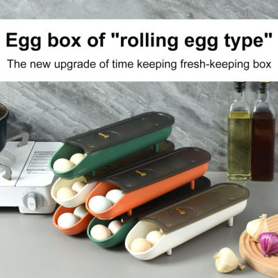 【【💗พร้อมสต็อก💗】กล่องไข่สำหรับตู้เย็นสไลด์ออกแบบถาดใส่ไข่พร้อมฝาปิดภาชนะเก็บไข่ไก่สำหรับตู้เย็นวางซ้อนกันได้ไข่ Tra