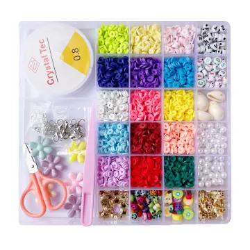 6000 Pcs Clay Beads for Bracelet Making, 6mm 24 Colors Cehomi Beads Flat  Round Polymer Clay Spacer Beads with Pendant Charms Kit and Elastic Strings