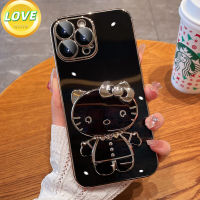 เคสโทรศัพท์สุดหรูสำหรับ iPhone 14 Pro Max 13 Pro Max 12 Pro Max 11 Pro Max 14 Plus 13 12 Mini XR XS Max XR XS X 8 7 6S Plus SE 2020ที่ยึดกระจกเงาโต๊ะเครื่องแป้งแฟชั่นรูปแมวผ้าคลุม