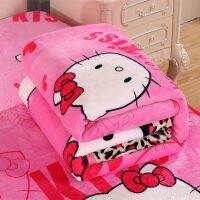 ผ้าห่มผ้าสักหลาด Sanrio Hello Kitty เครื่องปรับอากาศเดี่ยวสำหรับนักเรียนผ้าห่มผ้าปูที่นอนสาวฤดูใบไม้ผลิและฤดูใบไม้ร่วงผ้าห่มผ้าห่มห่อแท้