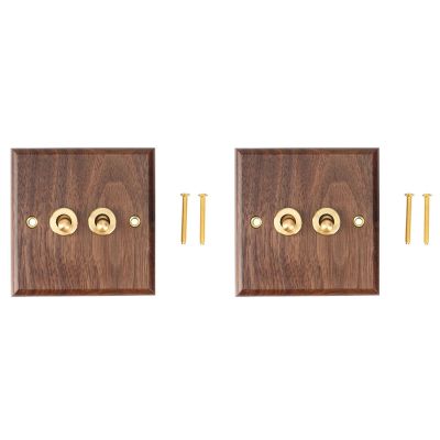 2X Retro American Industrial Style Light Switch Socket,Solid Wood Brass Toggle Switch Plate, Antique Home Stay Switch(2)
