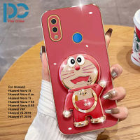 เคสโทรศัพท์พับเป็นขาตั้งแมวกริ๊งสำหรับ Huawei โนวา3i โนวา6 SE Nova 7i Nova 7 SE Nova 8 SE Y6 Y6P น่ารัก Y7สีทึบแฟชั่นโครเมี่ยมสุดหรูเคสเคสทีพียู