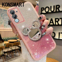 KONSMART เคสขาตั้งกระจกน่ารักใหม่ V27E V27 V29 VIVO Y27 Y36 Y78 Y02T Y02A Y16 Y22 Y22S Y35เคสมือถือ VIVOV29 Y01 Y02กับฟิล์มป้องกันกากเพชรส่องแสงเป็นประกายวิบวับนุ่ม5กรัม