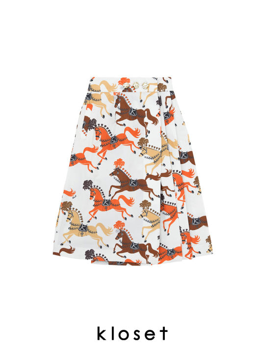 kloset-lucky-horse-skirt-rs22-s001-กระโปรงแฟชั่น-กระโปรงสั้น-กระโปรงพิมพ์ลายม้า-เสื้อผ้าแฟชั่น