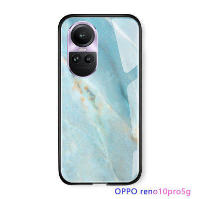 ฟันปลาสำหรับ OPPO Reno10 Pro 5G ลายหินอ่อนสุดหรูเคสมันวาวกระจกเทมเปอร์ขอบนุ่มด้านหลังเคสโทรศัพท์