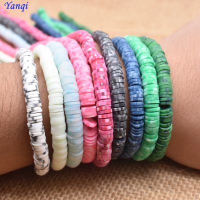 【CW】✶  Yanqi  6x1mm Two-Tone Color Flat Round Polymer Clay Beads Loose Spacers Vinyl Disc Jewelry Making