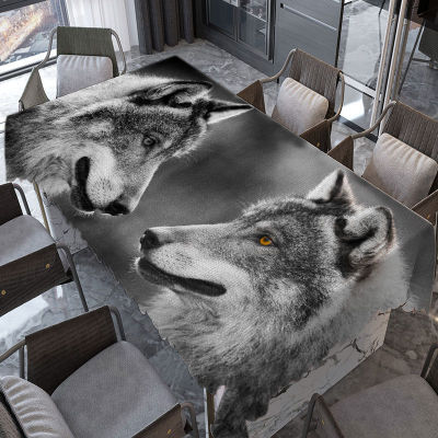 Animal Black and White Tablecloth Lion Tiger Cat Wolf Art Rectangular Tablecover Waterproof Coffee Table Wedding Decor Manteles