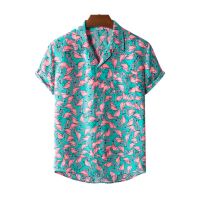 Hawaiian Flamingo Print Beach Shirts Mens Short-sleeved Casual Shirt Seaside Vacation Quick-drying Clothes Loose Floral Tops