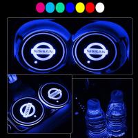 2Pcs รถกันน้ำ Anti-Slip Mat LED ขวดน้ำเดินทางเบาะรองนั่ง USB Car Auto Sensor Luminous ถ้วยน้ำที่รองแก้วซิลิโคนสำหรับ Nissan Altima Navara Leaf X-Trail Serena D22มีนาคม Livina Sunny Sylphy Juke เชอร์รี่ Tiida Sentra