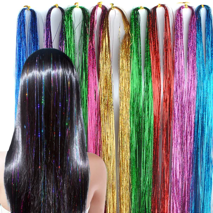 Sparkle Shiny Hair Tinsel Rainbow Strands Dazzles Women Hippie for iding  Headdress False Hair Extensions Decor Glitter Strips | Lazada PH