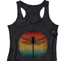 Spot parcel post2023 Europe and America Cross Border Summer Best-Selling Leisure I-Shaped Vest Dragonfly Printed round Neck Sleeveless T- T-shirt