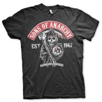 สั้น เงิน เสื้อยืดแฟชั่น Tee Tshirt Sons Of Anarchy Soa Neuf Taille Motard Biker Noir เสื้อยืดผู้ชายใหม่