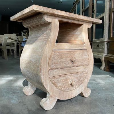 โต๊ะมินิมอล สูง 55 ซม. ไม้สักแท้ (จัดส่งทั้งตู้/ประกอบแล้ว) สีเสี้ยนขาว โต๊ะหัวเตียง ตู้ไม้มินิมอล แข็งแรง Teak Wooden Nightstand Bedside Table
