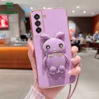 Toosci สำหรับ Samsung Galaxy S10บวก S20 FE S20บวก S20 S21พิเศษ S21 FE บวก S21 S22พิเศษบวก S22 S23พิเศษบวก S23 S30พิเศษบวกกับ S30หรูหราเป็นพิเศษที่วางสเตอริโอ3D กระต่ายเคสมือถือชุบโลหะปกหลัง TPU นุ่ม + สายคล้อง