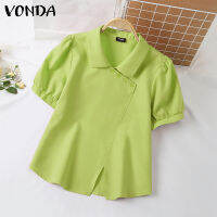 เสื้อผู้หญิงออกแบบปกหัวเข็มขัดแนวทแยง VONDA แขนสั้นเสื้อ #2