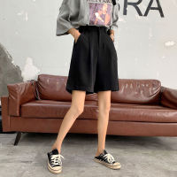 Shorts Women Summer Button Knee-length Black Wide-leg Loose Chic Korean-style Casual Office Streetwear Simple Five Points Pants