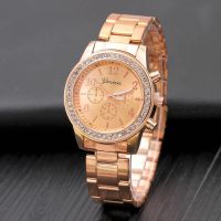 Hot style Geneva three-eye diamond-encrusted alloy watch ladies European and American steel belt leisure jewelry