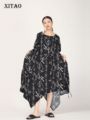 XITAO Dress Vintage Irregular Women Casual Print Dress