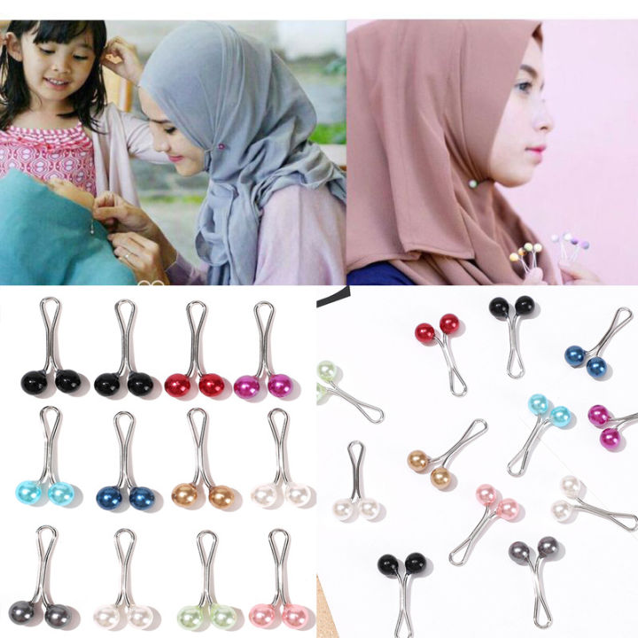 10pcs Women'S Various Colored Scarves With Fashionable Headscarf Neck Clip,  Pearl Scarf Clip, Small Safety Pin