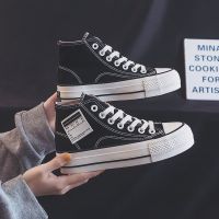 CODyx648 Platform increased Casual High Tops Breathable Sneakers ulzzang Fashion Womens Black Canvas Shoes kasut perempuan