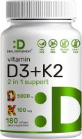 ไซค์ใหญ่ 180 เม็ด !!! Deal supplement Vitamin D3 K2 Softgel , Vitamin D3 5000 IU &amp; Vitamin K2 MK7 MK4