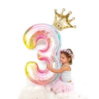 2pcs/set 32Number rainbow Foil Balloons with gold crown unicorn party foil balloon Kids Birthday Party anniversary Crown Decor Balloons