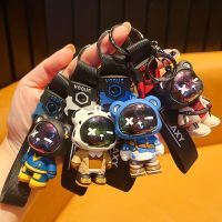 Cool hip hop Bear Keychain Original lightning Bear Car Key Chain Wrist Rope Keyring women Bag Charm Pendant car Accessories Gift Key Chains