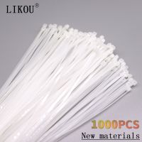 LIKOU สายรัดสายไนลอนล็อกตัวเองความกว้าง2มม. ความยาว60มม. 80มม. 100มม. 120มม. 150มม. 200มม. ที่รัดสายพลาสติกสีขาว