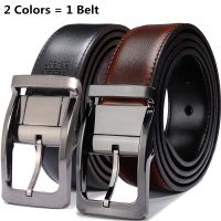 Mens Genuine Leather Reversible Belt Rotated Buckle Two In One Big And Tall