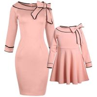 【YF】 2023 Pink Women Kids Girls Dress Family Matching Outfits Clothes Long Sleeve Wedding Party Dresses For Mother And Daughter