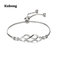 Kuhong สร้อยข้อมืออินฟินิตี้แบบปรับได้สีโรสโกลด์สำหรับผู้หญิงเครื่องประดับจัดงานแต่งงานปาร์ตี้สร้อยข้อมือเครื่องราง